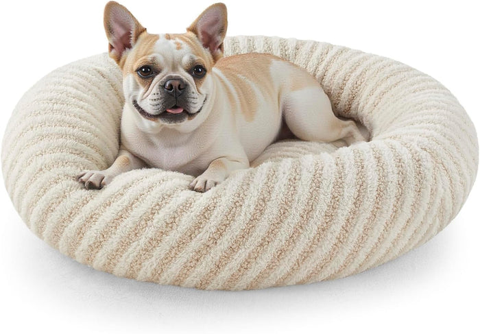 MIXJOY Dog Beds for Small Dogs, Washable Dog Bed with Removable Cover, Small Cat Bed for Indoor Cats, Calming Soft Dount Pet Beds with Anti Slip Bottom, Cute Puppy Beds, 23"x23"x8", Beige