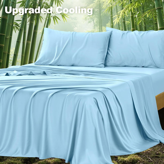 King Sheet Set, 100% Rayon Derived from Bamboo, 4-Piece, 16 Inch Deep Pockets, Cooling Sheets for King Size Bed Set, Breathable & Silky Soft, Hotel Bedding Sheets & Pillowcases, Baby Blue