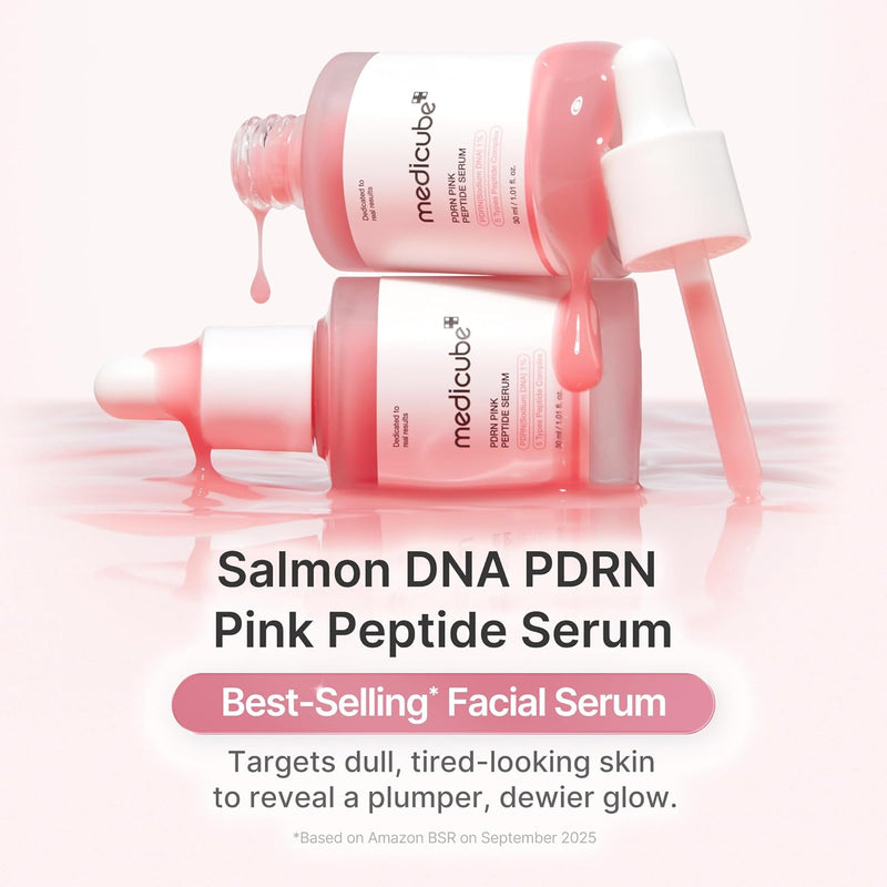 medicube Salmon DNA PDRN Pink Peptide Serum, Pink glow serum, Peptide, Niacinamide, Hydrating & Moisturizing & Firming, Uneven Skin Tone, Korean Skincare | 1.01 fl.oz. (1.01 fl.oz., Salmon DNA PDRN)