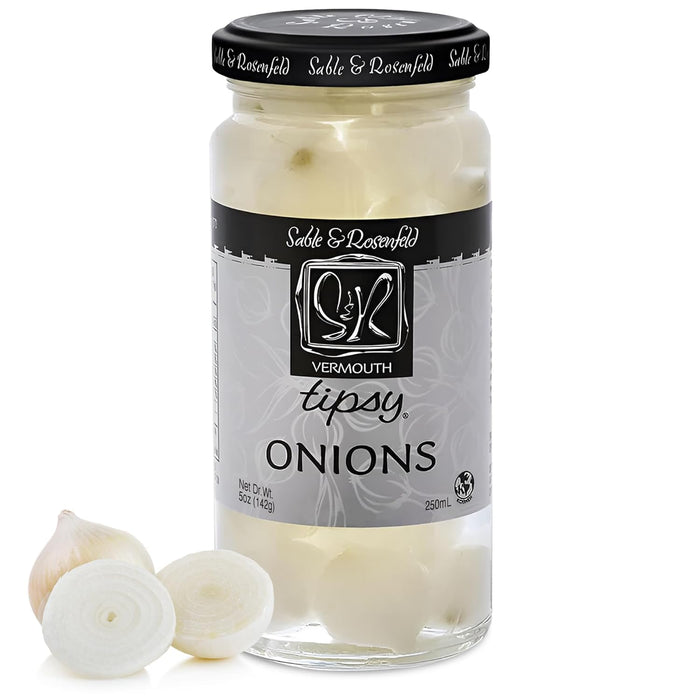 Sable & Rosenfeld Vermouth Tipsy Onions, 10.9 oz (Pack of 6), Gourmet Pickled Silverskin Cocktail Onions in Jar, Kosher, Gluten-Free Martini Garnish