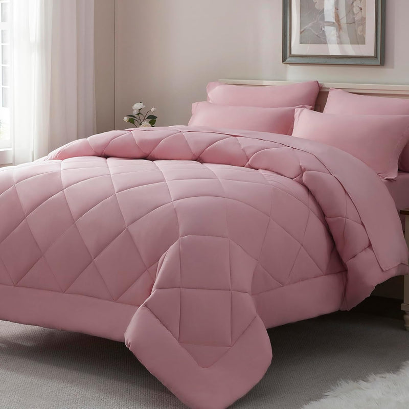 ELNIDO QUEEN® Purple Comforter Set Queen - 7 Pieces Bed in a Bag Queen Size, Bed Set for All Seasons, Ultra Soft Bedding Sets with Comforter, Flat Sheet, Fitted Sheet, Pillowcases and Pillow Shams