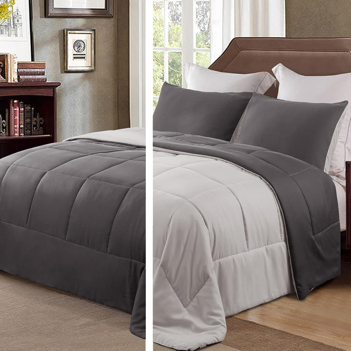 Exclusivo Mezcla Lightweight Reversible Queen Size Comforter Set, Down Alternative Comforter with 2 Pillow Sham, Queen Size Bedding Set for All Seasons, Deep Purple/Lilac