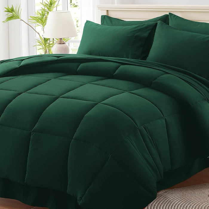 Anluoer Queen Comforter Set 7 Piece, Reversible Bed in a Bag Queen Size, Lightweight Bedding Set with 1 Comforter(88"*88"), 2 Pillow Shams, 2 Pillowcases, 1 Flat Sheet, 1 Fitted Sheet, Red & Black