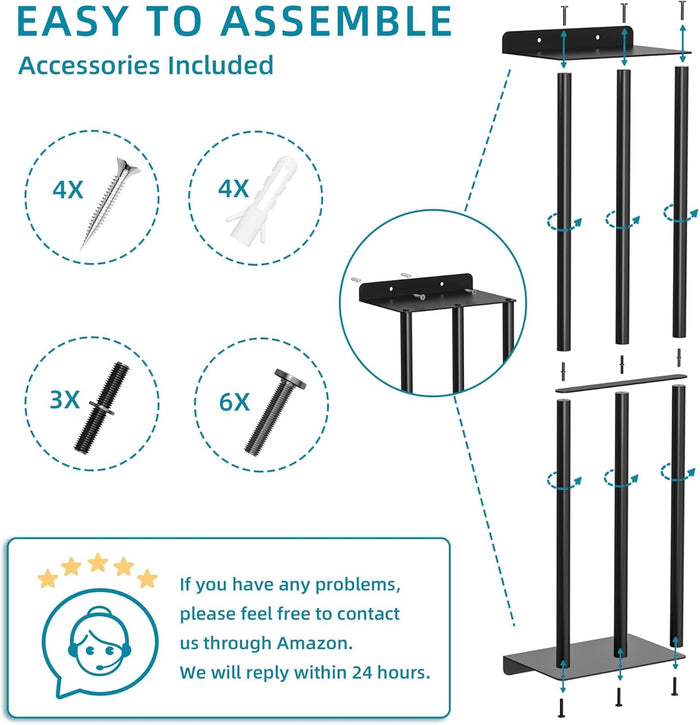 Towel Racks for Bathroom 31 Inch - Wall Mounted, Solid 2 Metal Shelves and 3 Vertical Bars, Can Holds 6 Large Rolled Bath Towels - for Modern Decor Bathroom Towel Storage (Matte Black)