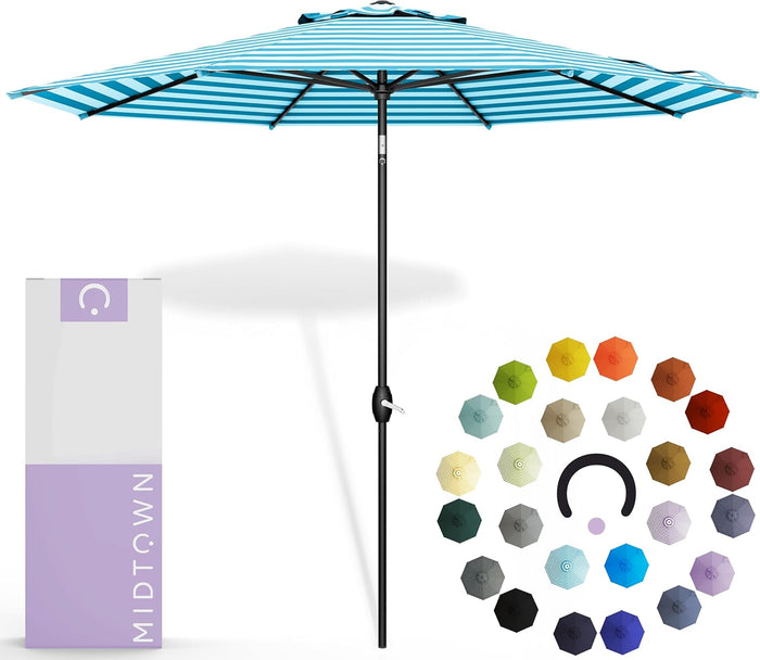 Midtown Umbrellas 10-Year-No-Fade - 9 Ft - UV Proof Ivory White Polyester Fabric - Umbrella Outdoor Patio, Auto-Tilt Aluminum Frame Patio Umbrella for Garden, Pool & Deck - Black Pole