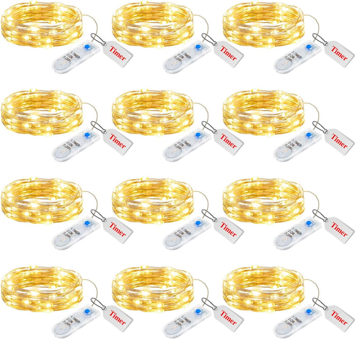 Minetom 6 Pack Fairy Lights Battery Operated String Lights with Timer - 7ft 20 LED Waterproof Silver Wire Firefly Lights Waterproof for DIY Crafts Wedding Décor Table Centerpieces Mason Jars Party