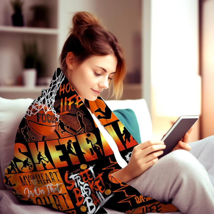 Basketball Blanket for Girls Boys Team,Warm Sport Ball Throw Blankets Bed Bedding Sofa Basketball Gifts for Adults Women Men Sport Lovers 50"X40"