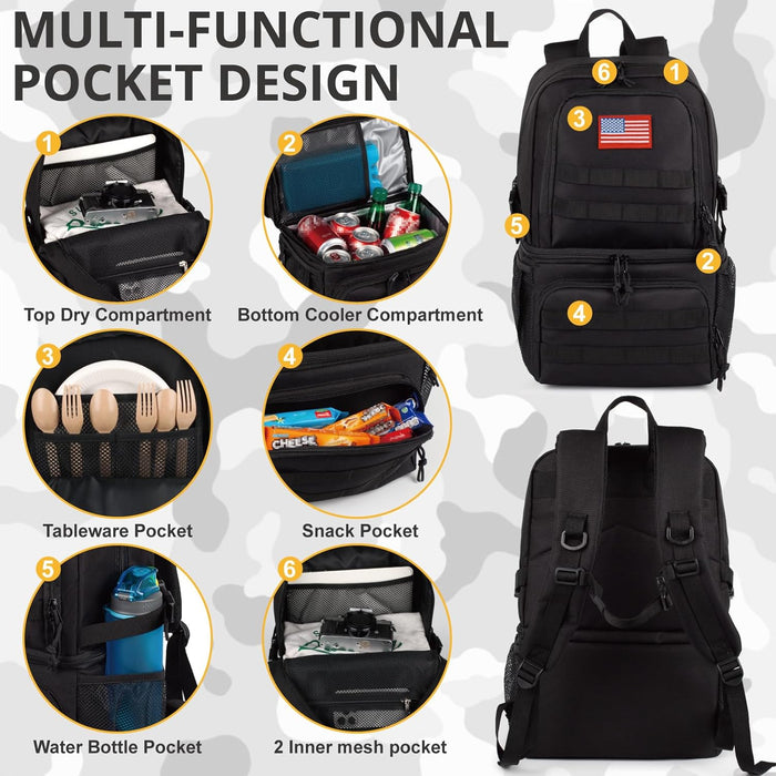 Tactical Double Deck Cooler Backpack for Men,Large Lunch Backpack with 2 Compartment,Soft Cooler Bag