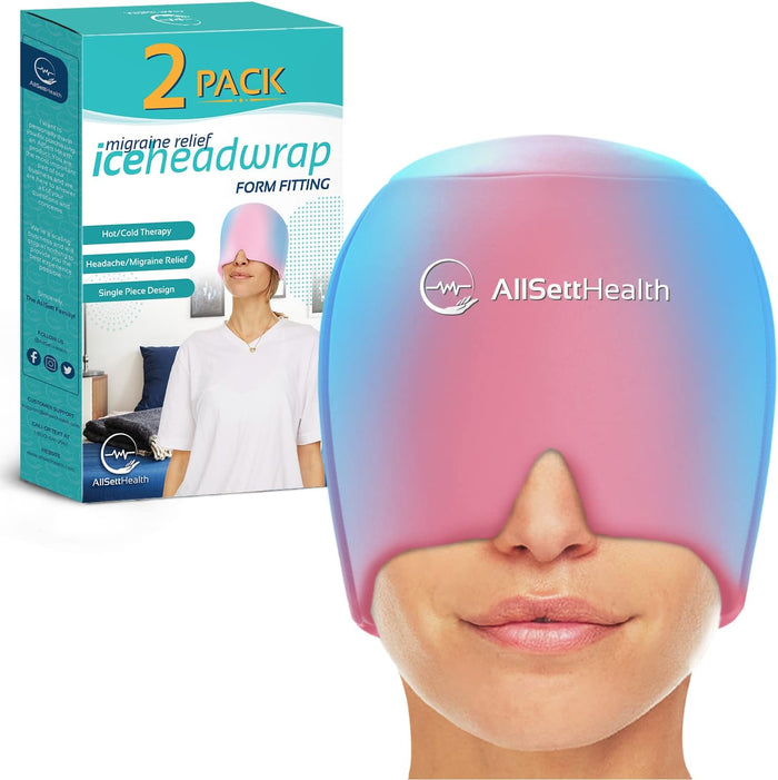 Migraine Relief Cap Ice Head Wrap and Hat | Hot/Cold Gel Pack with Face and Eye Mask Compress for Headache Relief - Black