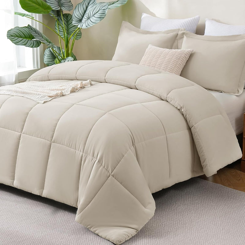 CozyLux Queen Comforter Set Black - 3 Pieces Box Stitched Comforters Queen Size, Soft Bed Set for All Seasons, Lightweight Bedding Sets with 1 Down Alternative Comforter and 2 Pillow Shams