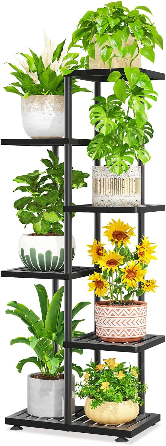 LASZOLA Black 3 Tiered Wood Plant Stand Indoor for Larger Heavy Duty Planter, Sturdy Multi Level Vertical Flowers Racks for Narrow Inside Floor, Decorate Shelving for Hold House Tree, Space Saving