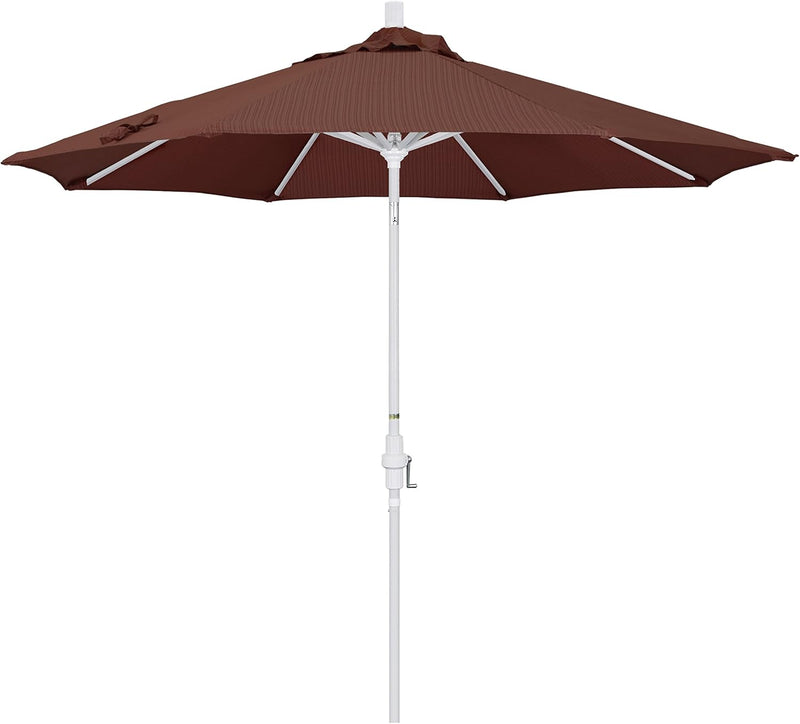 California Umbrella 9' Round Aluminum Market Umbrella, Crank Lift, Collar Tilt, White Pole, Black Olefin