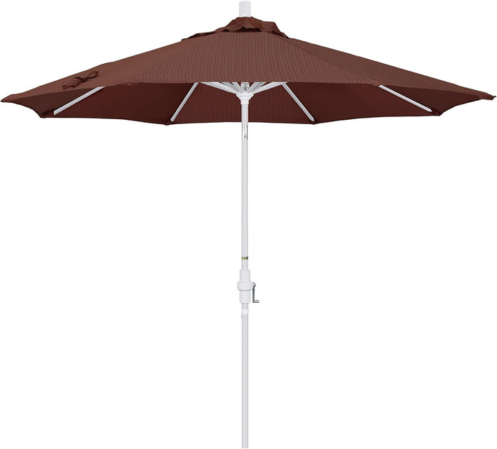 California Umbrella 9' Round Aluminum Market Umbrella, Crank Lift, Collar Tilt, White Pole, Black Olefin