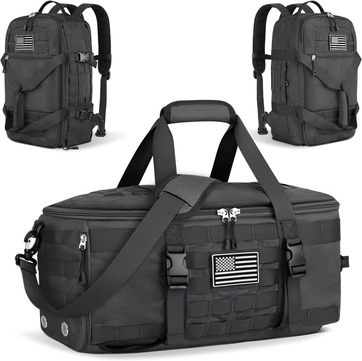 ETRONIK Gym Bags for Men Women, Tactical Duffle Bag Backpack with Shoe Compartment, 3 in 1 Carry on Travel Backpack with Wet Pocket, Weekender Overnight Range Bag for Workout Football Gym, Black
