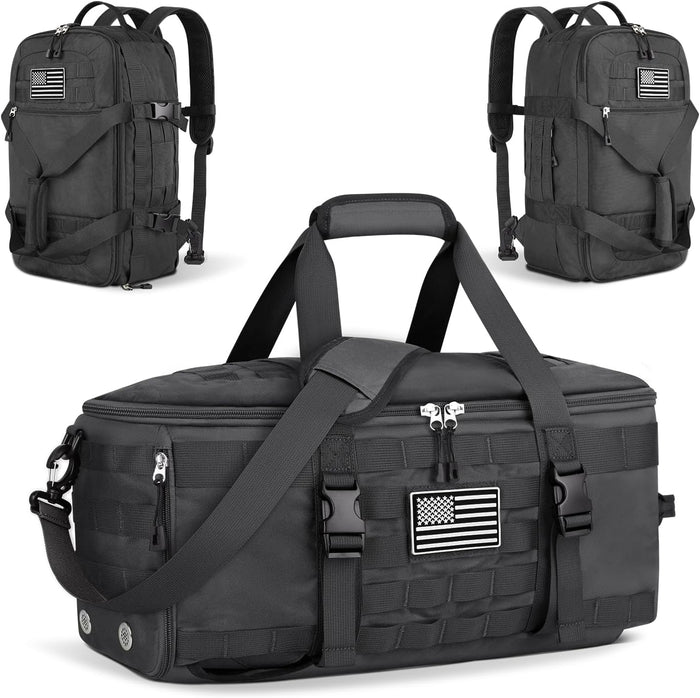 ETRONIK Gym Bags for Men Women, Tactical Duffle Bag Backpack with Shoe Compartment, 3 in 1 Carry on Travel Backpack with Wet Pocket, Weekender Overnight Range Bag for Workout Football Gym, Black