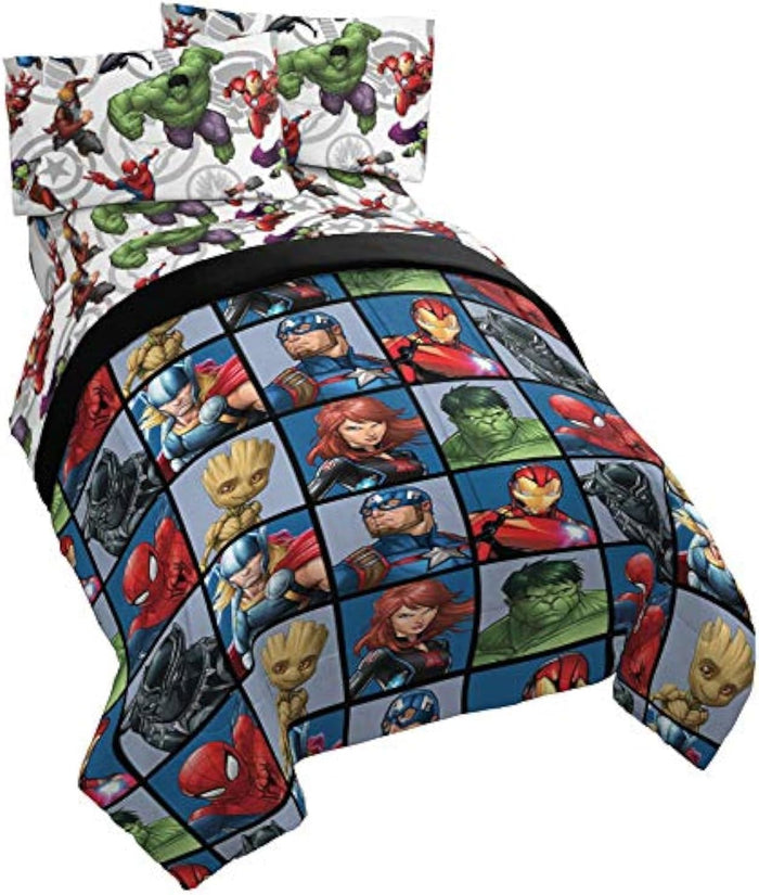 Jay Franco Marvel Avengers Team 4 Piece Twin Bed Set - Includes Reversible Comforter & Sheet Set - Super Soft Fade Resistant Polyester - (Official Marvel Product)