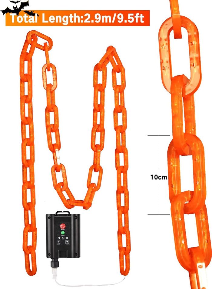 Solar Halloween Decorations Outdoor String Lights - 10 Ft 160 LED Plastic Chain String Lights with Waterproof, 8 Lighting Modes and Timer Function (Orange) US Patent Product