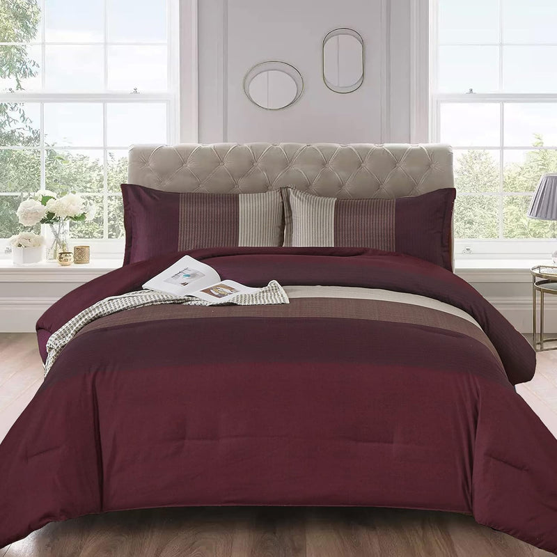 WONGS BEDDING Black Comforter Set Full, Reversible Black Grey Stripe Down Alternative Comforter for All Season,3 Pieces(1 Patchwork Comforter+2 Pillowcases), Soft Microfiber Bedding Set 78”×90”
