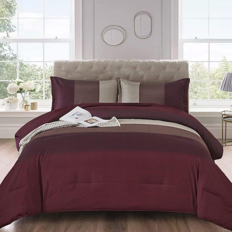 WONGS BEDDING Black Comforter Set Queen, Reversible Black Grey Stripe Down Alternative Comforter for All Season,3 Pieces(1 Patchwork Comforter+2 Pillowcases), Soft Microfiber Bedding Set 90"×90"