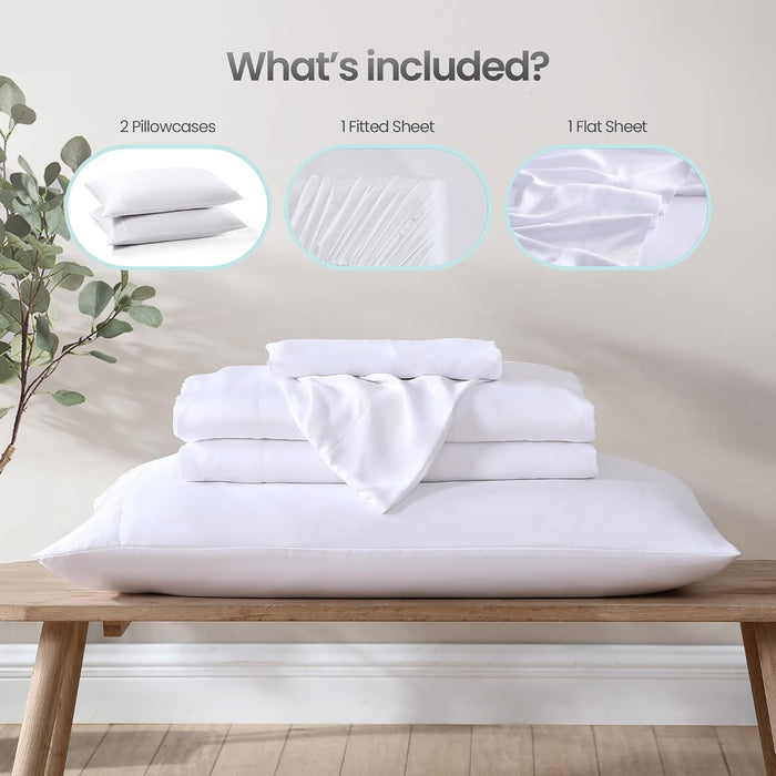100% Eucalyptus Tencel Lyocell Sheet Set, Silky Soft & Smooth Cooling Sheets for All-Season, Sustainably Made, Moisture-Wicking, Hypoallergenic - Queen, White