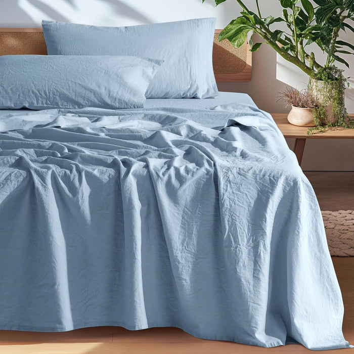 SONORO KATE 100% French Pure Linen Sheets, Breathable and Durable Linen Queen Size Sheets, Anti-Tear Linen Bed Sheets, Machine Washable, 16 Inch Deep Pocket - 4 Piece (Natural Linen, Queen)
