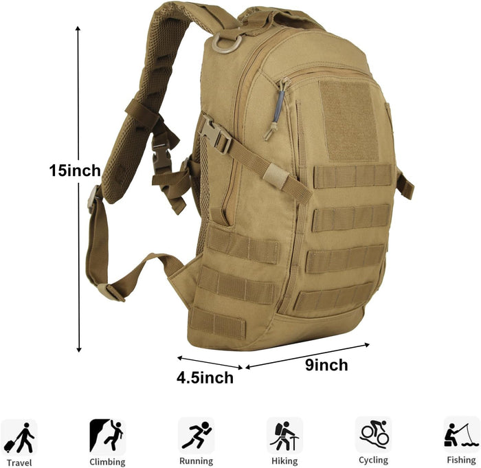 Small Tactical Backpack Military Daypack 12L Molle Bag Rucksack Army Daypack for Outdoor,Hiking,Camping,Travel (Tan)