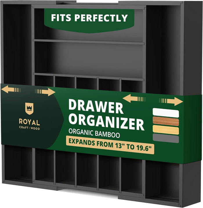ROYAL CRAFT WOOD Luxury Bamboo Kitchen Drawer Organizer - Silverware Organizer, Utensil Holder & Cutlery Tray Drawer Dividers for Flatware (9 Slot, Natural)
