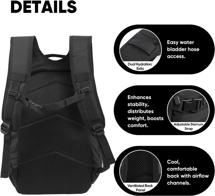 35L Tactical Backpack for Men, MOLLE Military Bug Out Bag, Waterproof Rucksack for Hiking with Hydration Port Black