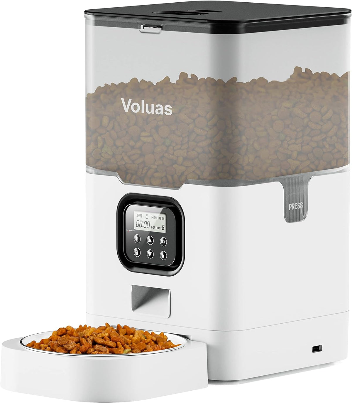 VOLUAS Automatic Cat Feeder – 4L Timed Cat Dry Food Dispenser with Voice Recorder, Dual Power Supply, Programmable Portion Control, Desiccant Bag, Auto Pet Feeder for Cats and Dogs