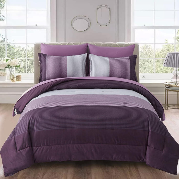 WONGS BEDDING Black Comforter Set Full, Reversible Black Grey Stripe Down Alternative Comforter for All Season,3 Pieces(1 Patchwork Comforter+2 Pillowcases), Soft Microfiber Bedding Set 78”×90”