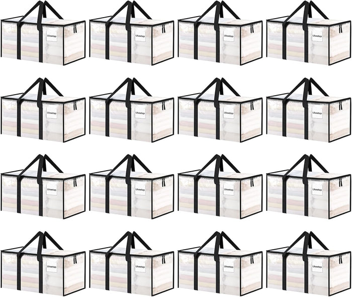 8 Pack Extra Large Heavy Duty Moving Bags, Clear Storage Bins with Lids, Reinforced Handles & Heavy-Duty Zippers Moving Boxes Storage Bags Totes for Clothes Packing, Dorms, College Supplies, Clear