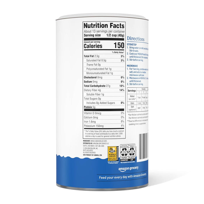 Amazon Grocery, Old Fashioned Oats, 18 Oz (Previously Happy Belly, Packaging May Vary)