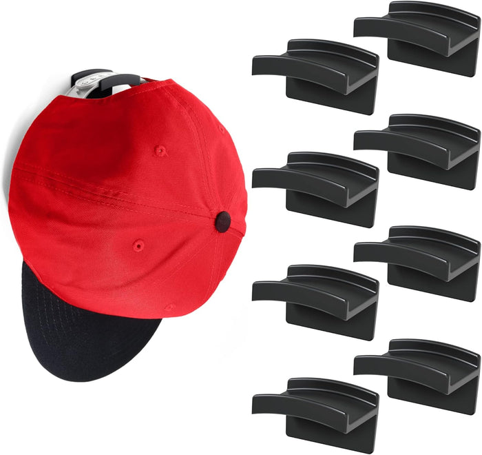 Modern JP Adhesive Hat Hooks for Wall (8-Pack) - Minimalist Hat Rack Design, No Drilling, Strong Hold Hat Hangers - USA Patented, Clear