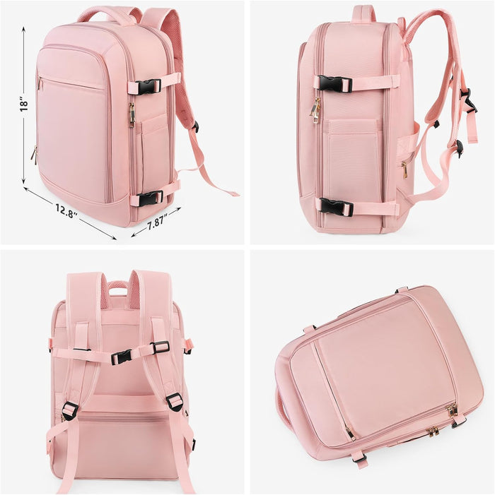 Travel Backpack, Large Backpack for Men Women, Flight-approved Carry-on Backpack, 40L Personal Item Travel Backpack, Travel Essentials, Pink