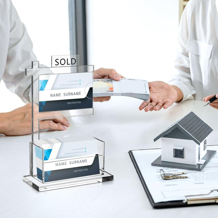 Chunful Real Estate Business Card Holder Acrylic Clear Real Estate Agent Gifts Open House Supplies Sold Sign Holder Business Card Display Stand Holds 3.5 x 2 Inch for Office Reception(Classics)