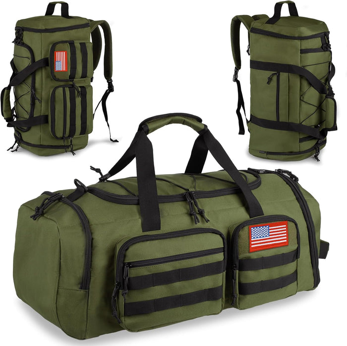 Tactical Gym Bag for Men，70L Large 3 in 1 Sports Duffle Bag with Shoes Compartment for Travel,Water Resistant Travel Backpack Weekender Overnight Bag with Wet Pocket for Women
