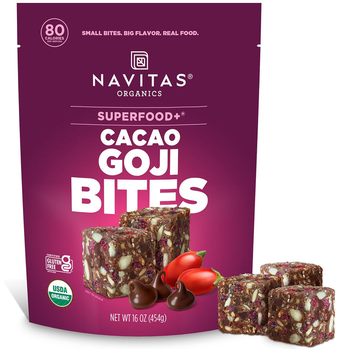 Navitas Organics Superfood Power Snacks, Cacao Goji, 8 oz. Bag, 11 Servings — Organic, Non-GMO, Gluten-Free