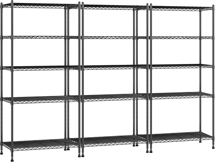 Storage Shelves Adjustable Metal Shelving Unit 5 Tier Wire Shelving,1010LBS Pantry Shelves Sturdy Steel Wire Shelf for Laundry Bathroom Kitchen Pantry, 13.6" D x 21.5" W x 59.4" H, 2PCS