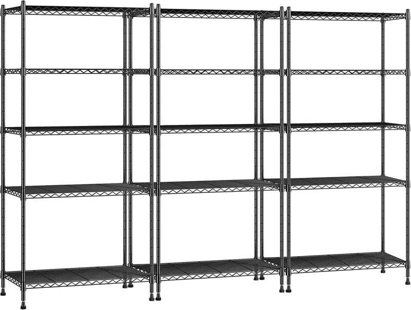 Storage Shelves Adjustable Metal Shelving Unit 5 Tier Wire Shelving,1010LBS Pantry Shelves Sturdy Steel Wire Shelf for Laundry Bathroom Kitchen Pantry, 13.6" D x 21.5" W x 59.4" H, 2PCS