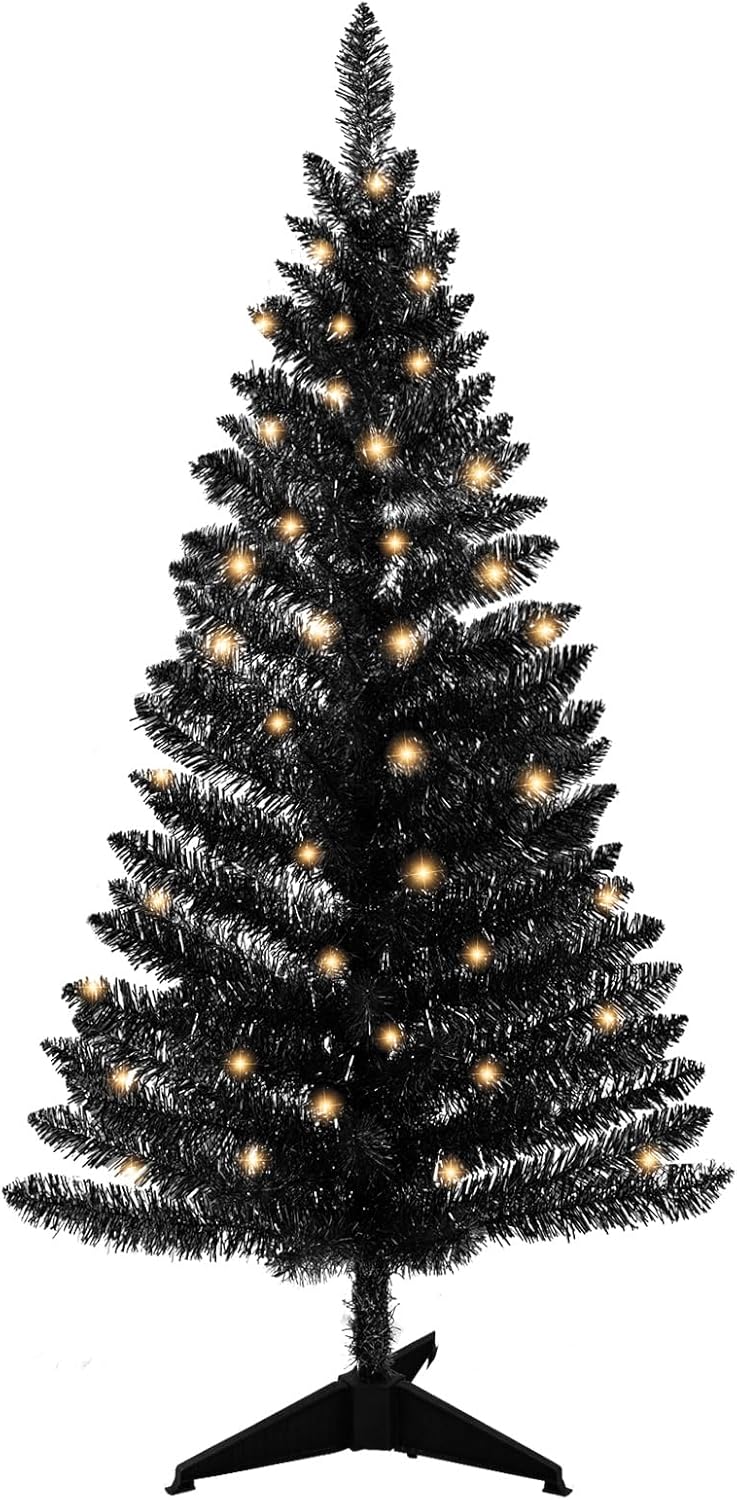 4ft Lighted Artificial Blue Christmas Tree, Not Pre-lit Blue Tinsel Pine Trees with Lights, Ideal for Ideal for Home, Office, and Xmas Party Décor - Includes Stand