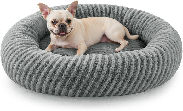 MIXJOY Dog Beds for Small Dogs, Washable Dog Bed with Removable Cover, Small Cat Bed for Indoor Cats, Calming Soft Dount Pet Beds with Anti Slip Bottom, Cute Puppy Beds, 23"x23"x8", Beige