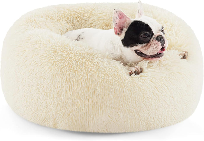 Bedsure Calming Dog Bed for Small Dogs - Donut Washable Small Puppy Bed, 23 inches Anti-Slip Round Fluffy Plush Faux Fur Large Cat Bed, Fits up to 25 lbs Pets, Camel