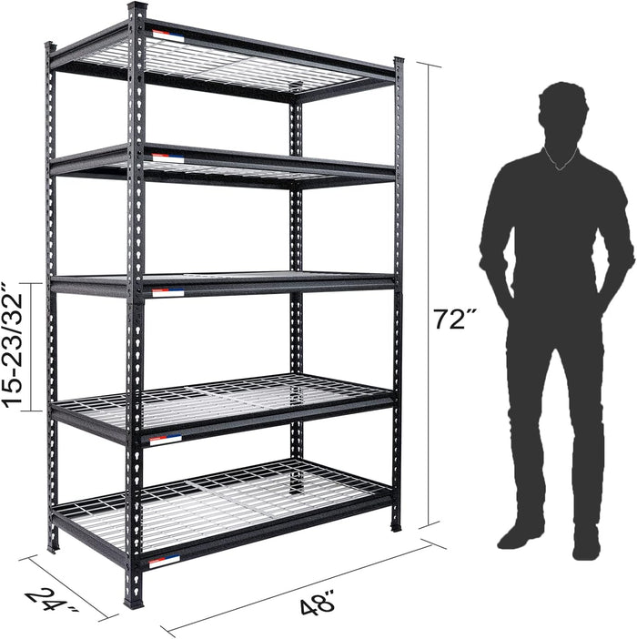 WORKPRO 5-Tier Metal Storage Shelving Unit, 48”W x 24”D x 72”H, Adjustable Storage Rack Heavy Duty Shelf, 4000 lbs Load Capacity (Total), for Garage, Kitchen, Bathroom, Warehouse, Black/Sliver