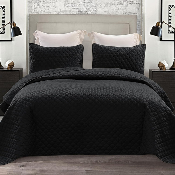Exclusivo Mezcla Ultrasonic Reversible Full Queen Quilt Bedding Set with Pillow Shams, Lightweight Quilts Queen Size, Soft Bedspreads Bed Coverlets for All Seasons - (Grey, 90"x96")