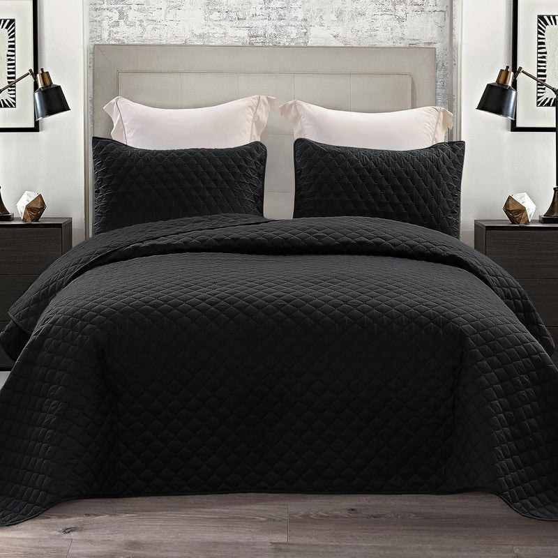 Exclusivo Mezcla Ultrasonic Reversible Full Queen Quilt Bedding Set with Pillow Shams, Lightweight Quilts Queen Size, Soft Bedspreads Bed Coverlets for All Seasons - (Grey, 90"x96")
