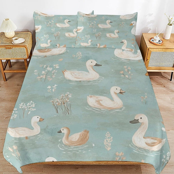 Yellow Duckies Waves Comforter Sets Full Size 3pcs Queen Comforter Bedding Set with 2 Pillowcases for Kids 79"x90"(Full)