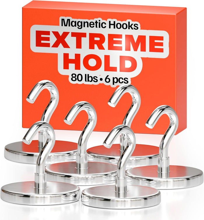 Magnetic Hooks 27 LBS (Pack of 10 Silver) - Heavy Duty Neodymium Hooks for Outdoor & Backyard Use - Strong Rare Earth Magnets for Cruise Cabins - Magnetic Hooks for Kitchen & Refrigerators