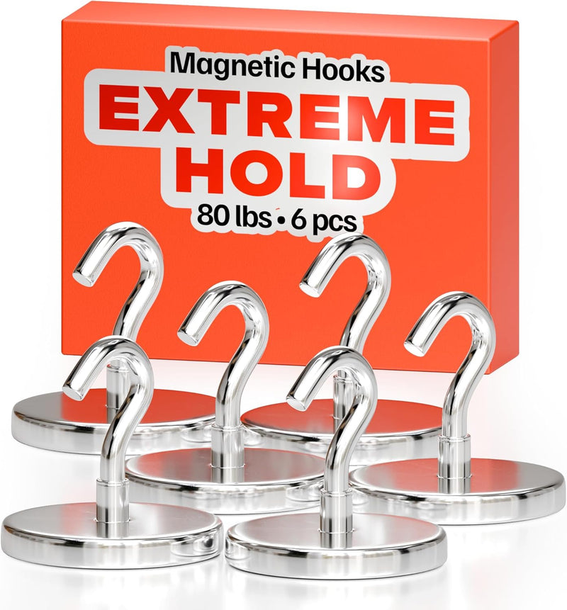 Magnetic Hooks 27 LBS (Pack of 10 Silver) - Heavy Duty Neodymium Hooks for Outdoor & Backyard Use - Strong Rare Earth Magnets for Cruise Cabins - Magnetic Hooks for Kitchen & Refrigerators