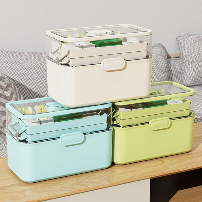 Saim 3-Layer First Aid Organizer Multipurpose Storage Box with Handle and Dividers, Portable Tackle Box, Art Craft Case for Sewing Supplies Medicine Cosmetic,Cosmetic Household Organizer - White