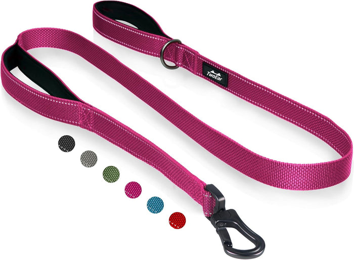 TwoEar 4FT 1IN Strong Rose Dog Leash with 2 Padded Handles, Traffic Handle Extra Control, Comfortable Soft Dual Handle, Auto Lock Hook, Reflective Walking Lead for Small Medium and Large Dogs